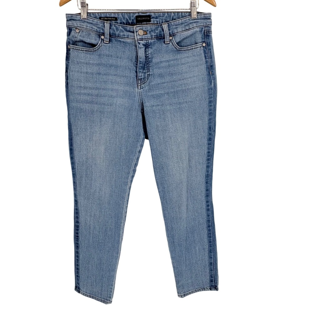Talbots Slim Ankle Jeans Women 10P Light Blue Panama Wash Stretch Denim Mid Rise